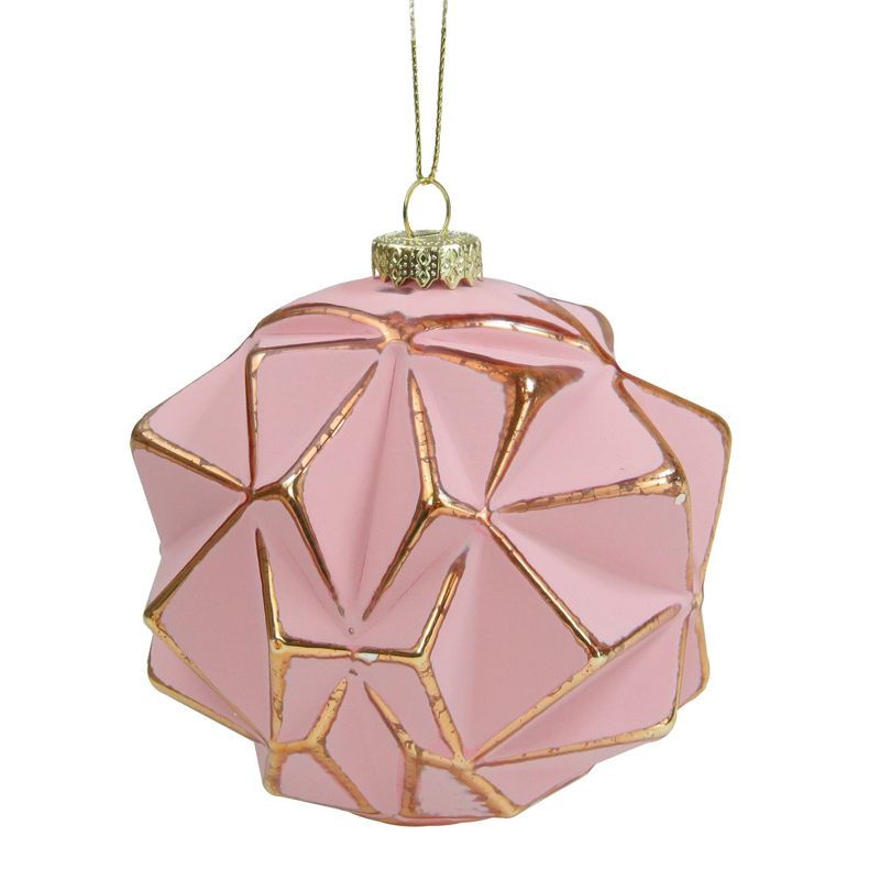 Northlight 4" Pink and Gold Round 3D Geometric Glass Christmas Ornament, 1 of 4