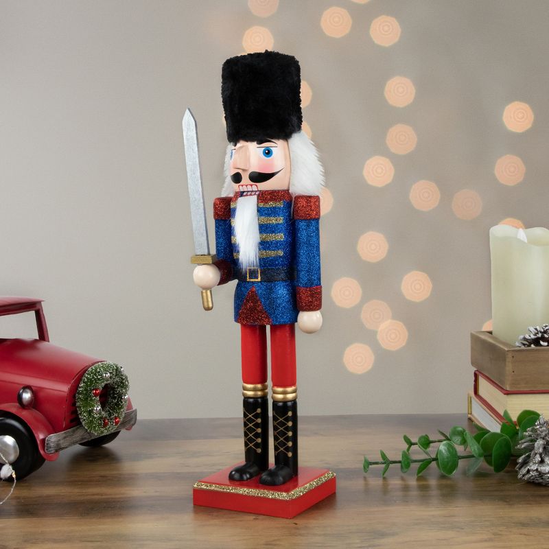 Northlight 14.25" Blue and Red Glittered Christmas Nutcracker Soldier with Sword, 2 of 6