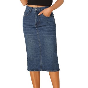 INSPIRE CHIC Women's Casual High Waist Stretchy Midi Jean Skirt - 1 of 4