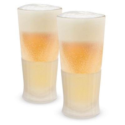 Host Freeze Beer Freezer Chiller Double Wall Frozen Pint Set of 2, 16 oz, White Glass 2-Pack, Clear Finish