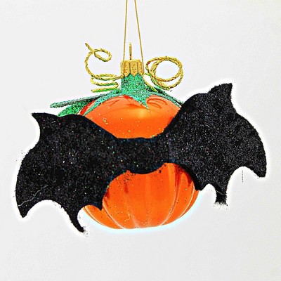 Batty Jack 3.25" Orange and Black Glass Halloween Ornament