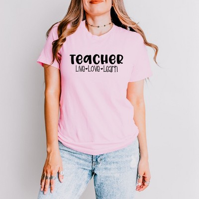 Simply Sage Market Teacher Live Love Learn Short Sleeve Tee - M - Pink