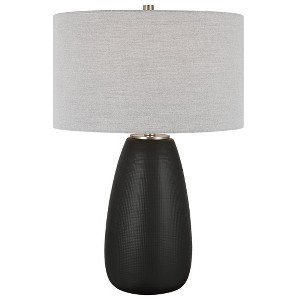 Uttermost Twilight Table Lamp – 27.25"H Satin Black Ceramic with Gridline Texture & Brushed Nickel Accents - 1 of 4