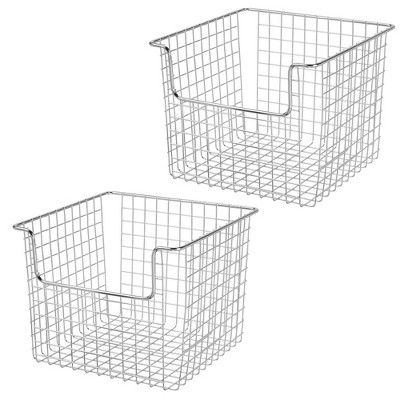 mDesign Metal Wire Household Organizer Basket - Open Dip Front, 2 Pack, Chrome