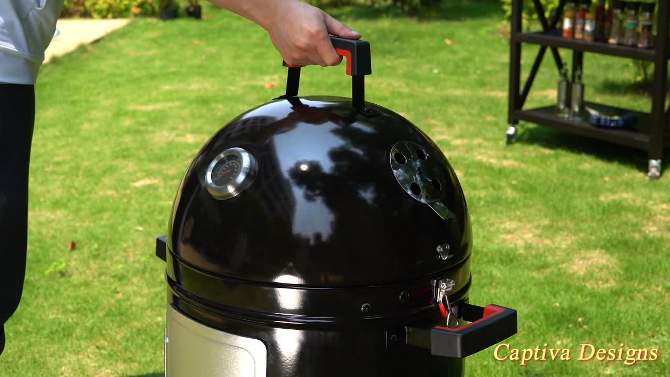 Captiva Designs 18&#34; Vertical Dual Layer Charcoal Smoker Grill with Porcelain-Enameled Smoking Chamber GR14 Black, 2 of 11, play video