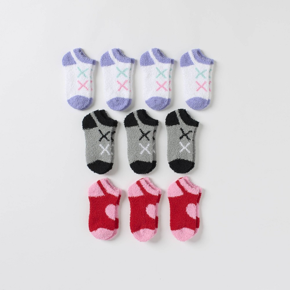 10ct Kids' Valentine's Day Cozy Socks 7-8.5 - Bullseye's Playground , Gray/Red/White