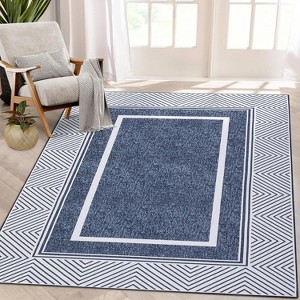 Washable Area Rugs, Modern Minimalist Bordered Geometric Print Carpet, Non Slip Low Pile Mat for Bedroom Living Room Farmhouse Nursery Home Office - 1 of 4