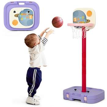 Costway Portable 2 in 1 Kids Basketball Hoop Stand w/ Ring Toss & Storage Box