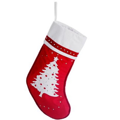 Allstate Floral 22" Red and White Embroidered Tree with Rhinestones Christmas Stocking