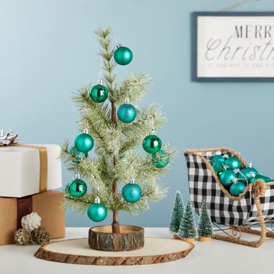 Juvale 48 Pack Mini Shatterproof Glitter Christmas Tree Ball Ornaments, Xmas Decor, Holiday Decorations, Green, 1.5 In