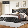 Bed Frame with LED Lights and Charging Station, Velvet Upholstered Platform Bed with Wingback Headboard, Button Tufted, Noise-Free. - 3 of 4