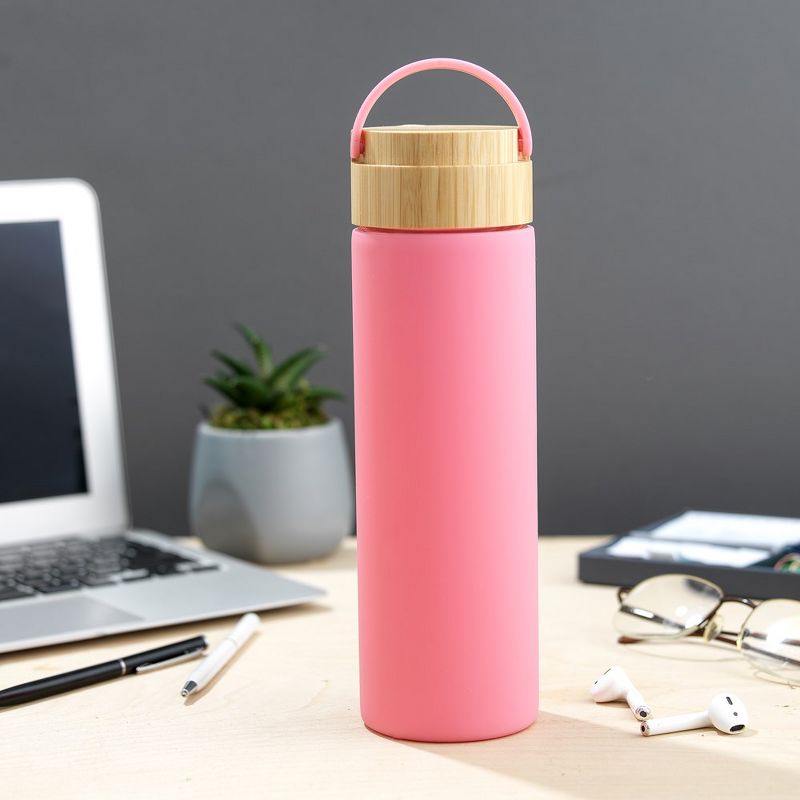 JoyJolt Glass Water Bottle with Carry Strap & Non Slip Silicone Sleeve - 20 oz - Pink, 2 of 8
