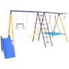 Okak 7-IN-1 Swing Set with Heavy-Duty Metal A-Frame, Toddler Swing with Slide, 2 Swing Seats, 1 Climbing Net, Ladder, 1 Gym Ring and 1 Basket, Multi - 2 of 4