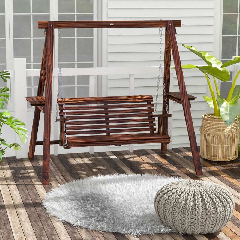 Outsunny 2-Seat Outdoor Swing Chair, Porch Swing with Stand and Side Tables, for Garden, Poolside, Backyard, 5 of 11