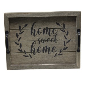 HomeRoots 16" Dark Gray And Black Home Sweet Home Serving Tray With Handles And LED Lights - 1 of 4