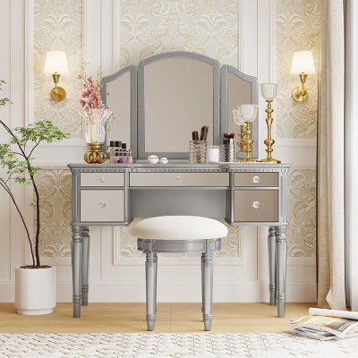 43in Yami Bedroom Vanity Table in Silver Makeup Dresser Desk