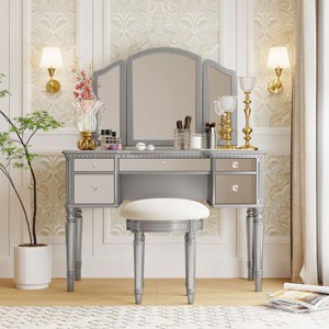 43in Yami Bedroom Vanity Table Makeup Dresser Desk with Mirrored Drawers and Stool-Maison Boucle - 1 of 4