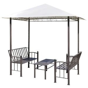 vidaXL Garden Pavilion Set with UV-Resistant and Waterproof Canopy, Sturdy Steel Frame, Table and Comfortable Benches - White and Brown - 1 of 4