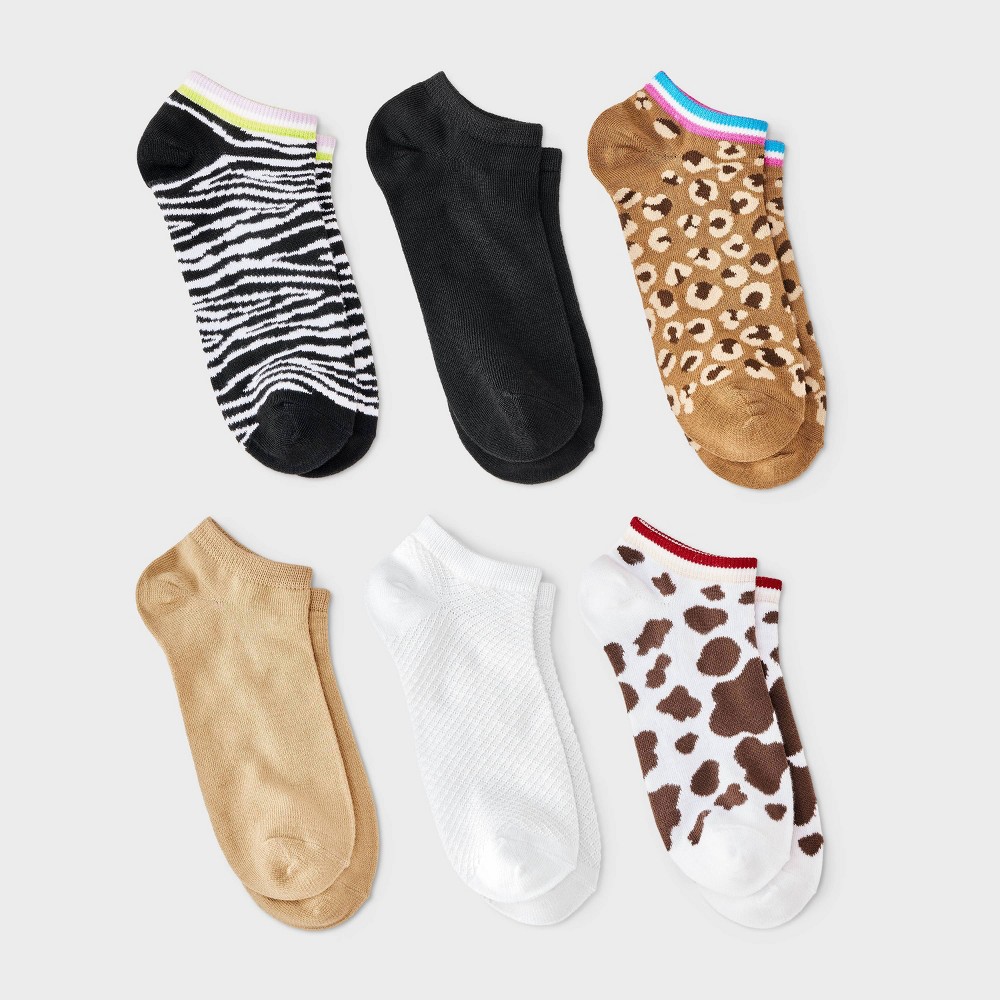 No Brand Women's Animal 6pk Cozy Low Cut Socks - Brown 4-10