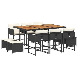 vidaXL Patio Dining Set with Cushions Table and Chairs Outdoor Poly Rattan - Black and Cream Wood 10-Piece - 1 of 4