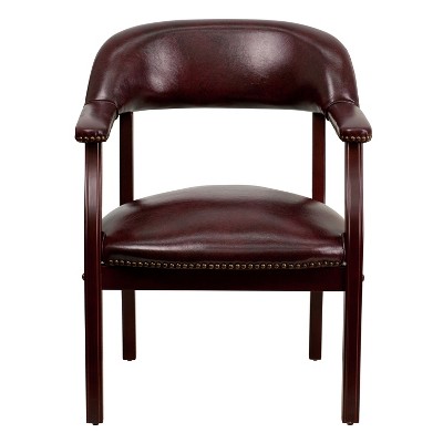 Oxblood Vinyl and Mahogany Traditional Accent Chair