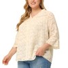 Agnes Orinda Women's Plus Size 3/4 Flare Sleeve V Neck Ruffle Lace Semi Sheer Button Down Shirts - 2 of 4