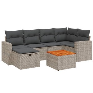 vidaXL Patio Sofa Set with Cushions Outdoor Furniture 7 Piece Poly Rattan - Gray without storage - 1 of 4
