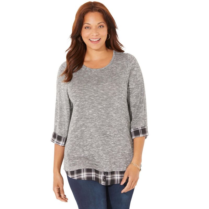 Catherines Women's Plus Size Impossibly Soft Duet Tunic, 1 of 2