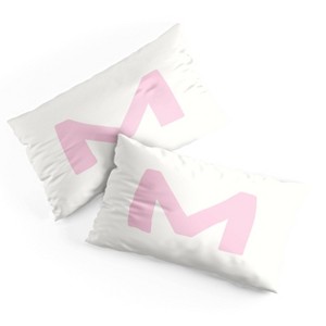 Deny Designs King April Lane Art Block Pink Monogram M Microfiber Printed Pillow Sham - 1 of 3