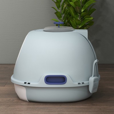 Tile Blue Covered Cat Litter Box with Lid and Scoop