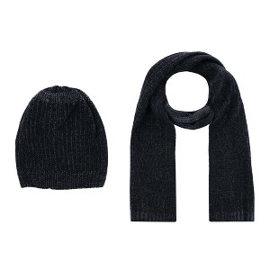 CTM Men's Ribbed Knit Mixed Wool Beanie and Scarf Set - 1 of 4