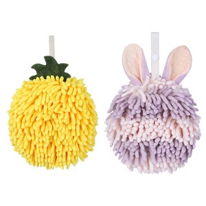 REGALWOVEN 2 Pcs Comfortable Soft Absorbent Chenille Ball Fuzzy Hand Towels - 1 of 4