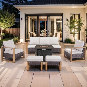 Gymojoy 4/6PCS 50000 BTU Gas Firepit Table with Outdoor 3-Seat Sofa Patio Chair Ottoman Set - 1 of 4