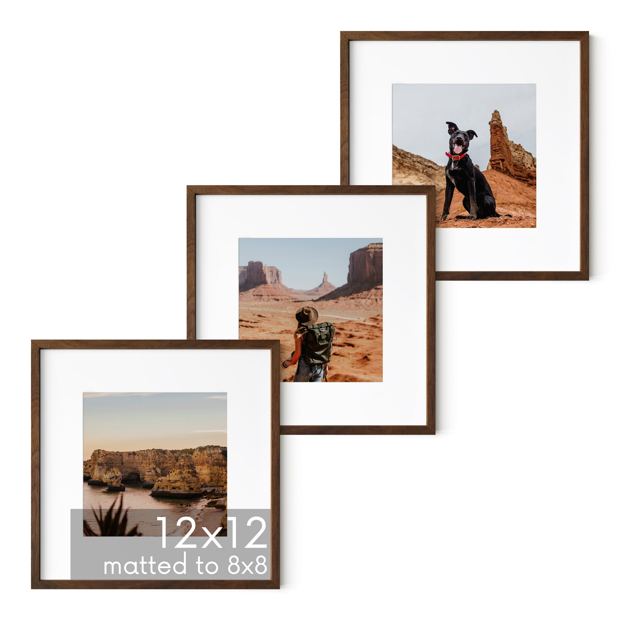 Haus and Hues Set of 3 Picture Frame with Plexiglass Cover, Walnut Oak, 12x12