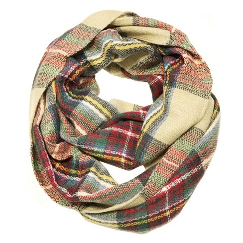 Pink, Green, Cream Plaid Soft Infinity 2024 Scarf