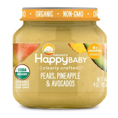HappyBaby Clearly Crafted Pears Pineapples & Avocados Baby Food Jar - 4oz