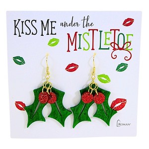 Roman 2.25 In Mistletoe Earring Christmas Seasonal Holiday Jewelry , Kiss Holly (2PC) - 1 of 3