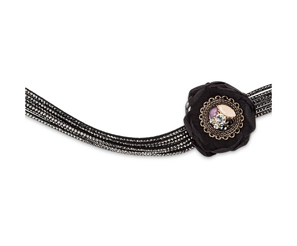Women's Natasha Accessories Black Choker With Floral Piece - Black ( 16")