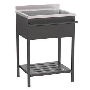 ROVSUN Black Stainless Steel Utility Sink with Towel Rack and Storage Shelf, 25.7"D x 20.7"W x 39.5"H, Freestanding Laundry & Prep Sink for Home - 1 of 1
