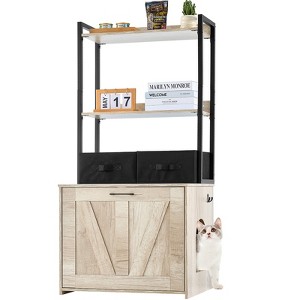 VEVOR Cat Litter Box Enclosure, Hidden Litter Box Furniture with 2 Storage Shelves & 2 Baskets, Wooden Cat Washroom Indoor - 1 of 4