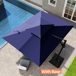 Pellebant 9X10.5FT Double Top Cantilever Umbrella Outdoor 360° Rotation 6 Heights Adjustable Offset Umbrella with Metal Pole and Base - 1 of 4