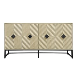 Gulches Carved 4-Door Sideboard Buffet Cabinet - Brown Storage Cabinet with Adjustable Shelves & Metal, Coffee Bar Cabinet for Living Room/Kitchen - 1 of 4