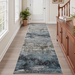 MontVoo Modern Abstract Washable Area Rug Teal - 1 of 4