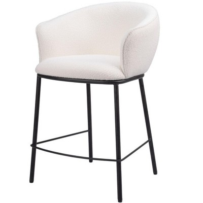HomeRoots 26" Ivory and Black Shearling and Steel Counter Height Bar Chair