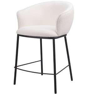 HomeRoots 26" Ivory and Black Shearling and Steel Counter Height Bar Chair - 1 of 4