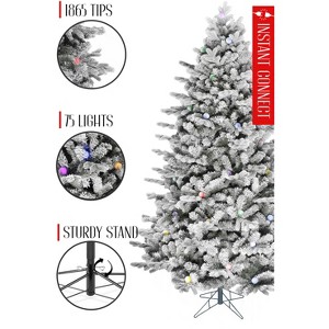 Perfect Holiday Pre-lit Large Bulb Snow Flocked Grand Noble Fir with Metal Stand - Instant Connect Feature - 1 of 4