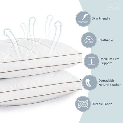 Hypoallergenic White Goose Feather and Down Pillows Set of 2