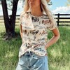 Amaryllis Women’s Wild Horse Desert Print Tee Running Mustang Graphic Crewneck Soft Cotton T-Shirt - 3 of 4