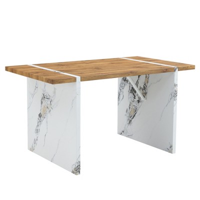 Vynxaria Coffee Tables: Rustic Farmhouse Dining Table with Marble-Style Legs