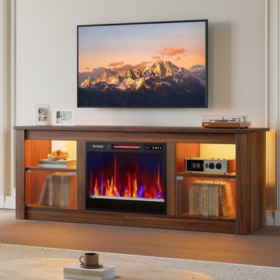 Bestier 63" Fireplace TV Stand for TVs up to 70”, Media Console with Cabinets & Shelves, LED Entertainment Center with Remote Control Fireplace Heater